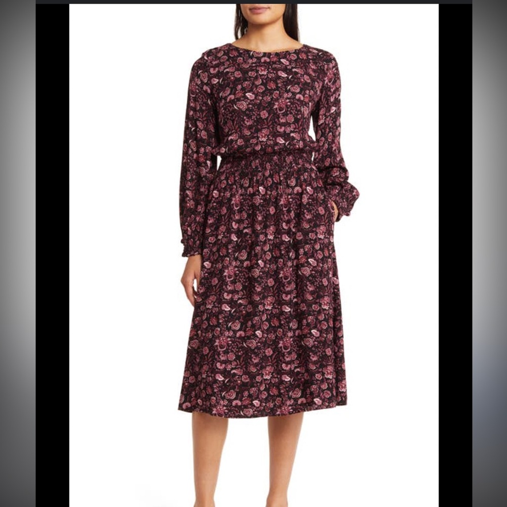 Caslon Black and Pink Floral Long Sleeve Dress